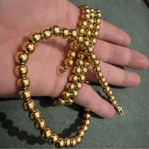 VINTAGE MONET GOLD-TONE BEADED NECKLACE – CLASSIC BOLD STATEMENT PIECE - Picture 15 of 17